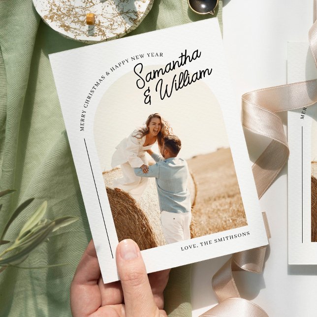 Boho Arch Modern Minimal Photo Christmas Card (Creator Uploaded)