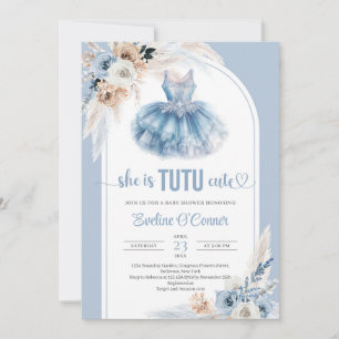 Boho arch navy blue tutu dress pampas Baby Shower Invitation