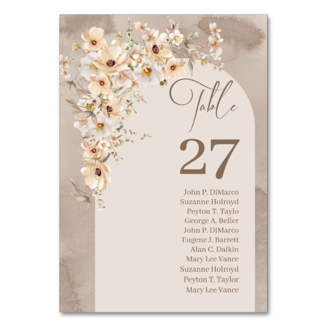 Boho arch neutral wildflowers number with names table number (Front)