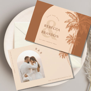 Boho Arch Palm Tree Beach Photo Terracotta Wedding Save The Date