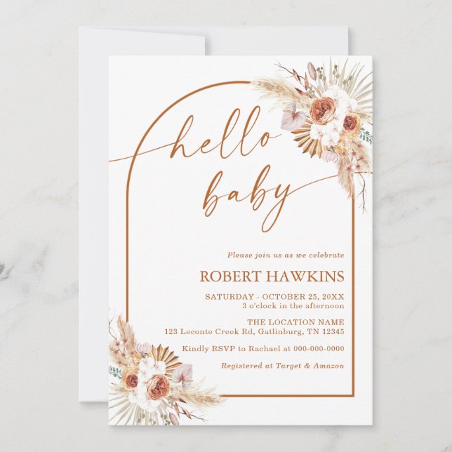 Boho Arch Pampas Grass Baby Shower Invitation (Front)