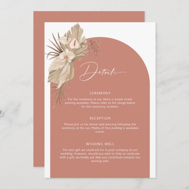 Boho Arch Pampas Grass Details Enclosure Card (Front/Back)