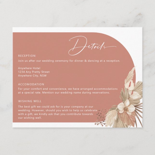 Boho Arch Pampas Grass Details Enclosure Card (Front)