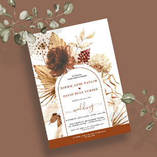 Boho Arch Pampas Grass Floral Terracotta Wedding Invitation