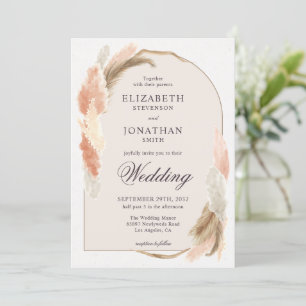 Boho arch pampas grass modern wedding invitation