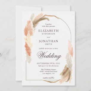 Boho arch pampas grass modern wedding invitation