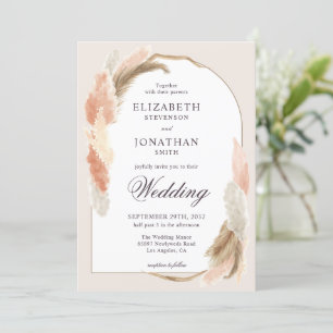 Boho arch pampas grass modern wedding invitation