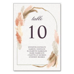 Boho arch pampas grass modern wedding  table number