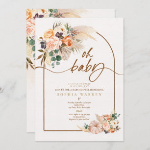 Boho Arch Pampas Grass Pumpkin Baby Shower  Invitation