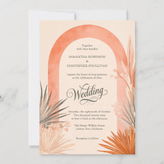 Boho Arch Pampas Grass Wedding Invitation