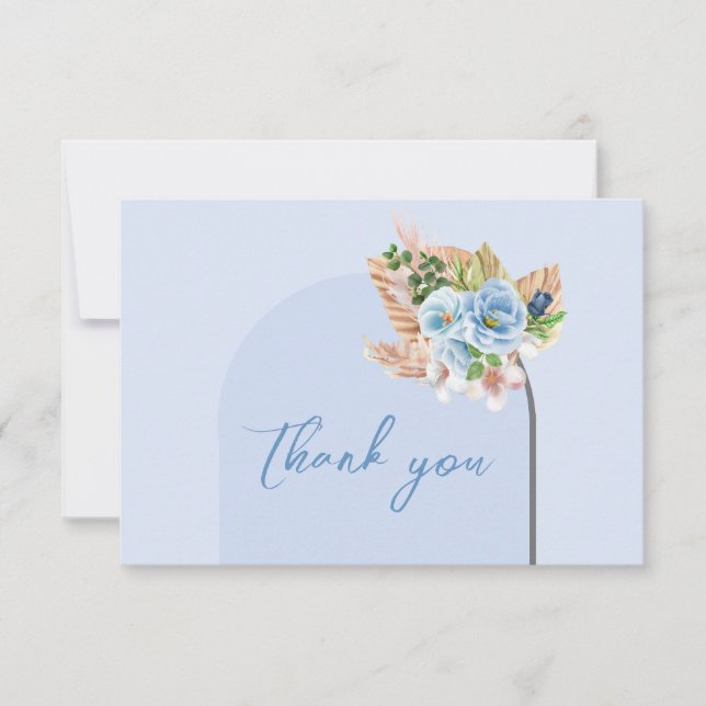 Boho Arch Pampass Grass Floral Oh Boy Baby Shower Thank You Card (Front)