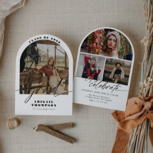 Boho Arch Photo Modern Script Graduation Invitation