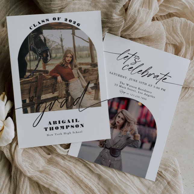 Boho Arch Photo Modern Script Graduation Invitation (Creator Uploaded)