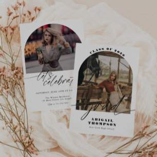 Boho Arch Photo Modern Script Graduation Invitation