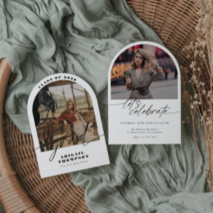 Boho Arch Photo Modern Script Graduation Invitation
