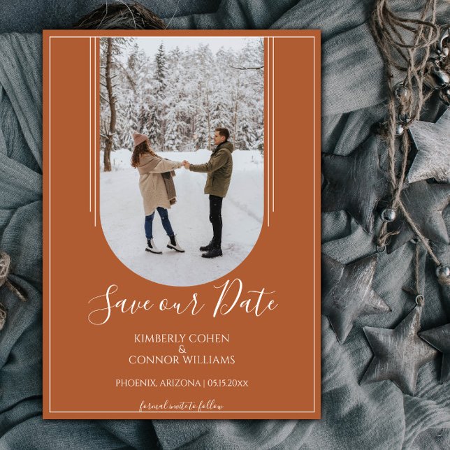 Boho Arch Photo Save the Date | Burnt Orange (Burnt Orange Arch Photo Save the Date)