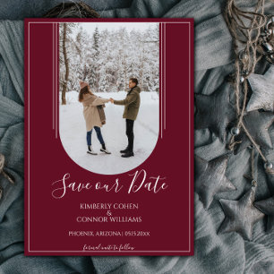 Boho Arch Photo Save the Date   Wine Red