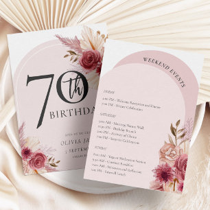 Boho Arch Pink Flowers Weekend Birthday Itinerary Invitation