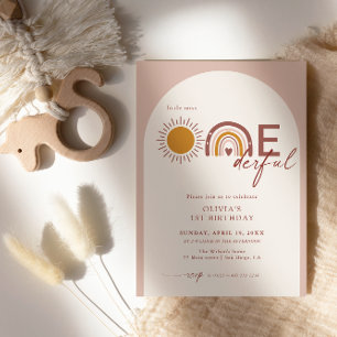 Boho Arch Rainbow 1st Birthday Miss Onederful Invitation
