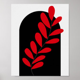 Boho Arch Red And Black Leaves Poster