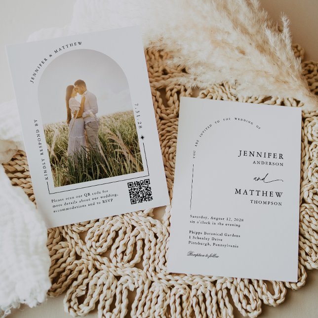 Boho Arch Simple Wedding with RSVP QR Code Invitation (Creator Uploaded)