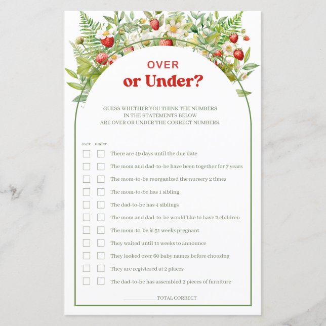 Boho Arch Sweet Strawberry over or under baby game (Front)