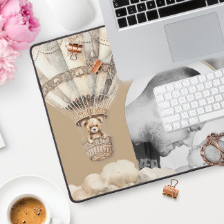 Boho Arch Teddy Bear Air Balloon Clouds Photo Desk Mat