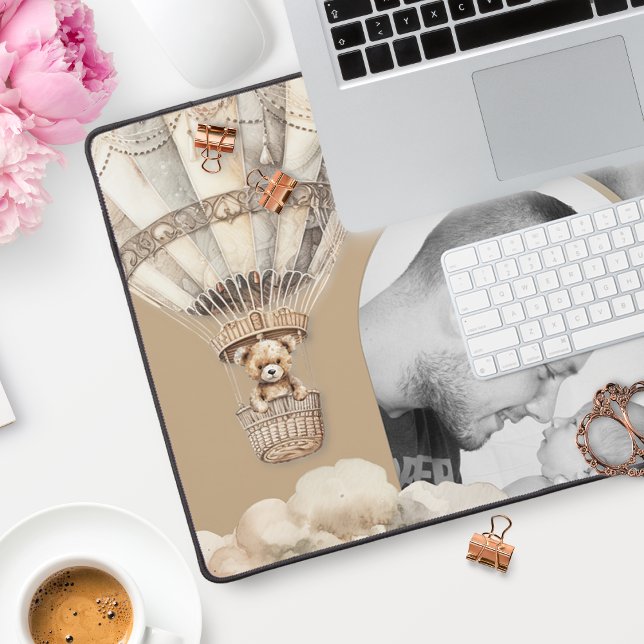 Boho Arch Teddy Bear Air Balloon Clouds Photo Desk Mat (Creator Uploaded)