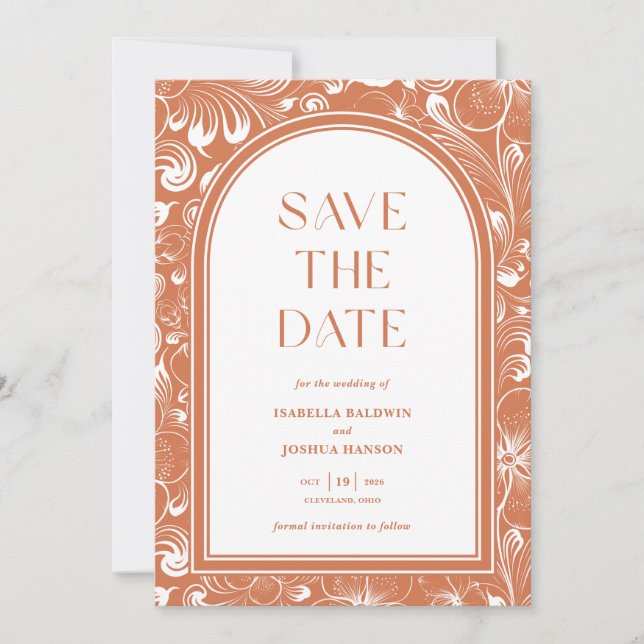Boho Arch Terra Cotta Save the Date Invitation (Front)
