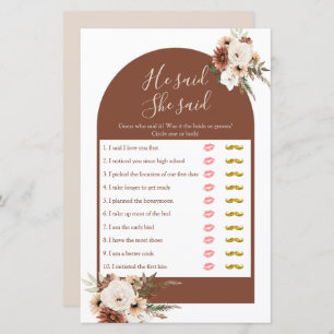 Boho Arch Terracota He said She said Games Card