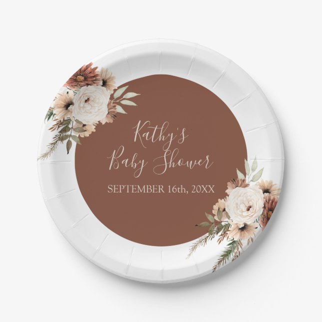 Boho Arch Terracota White Floral Party Paper Plate (Front)