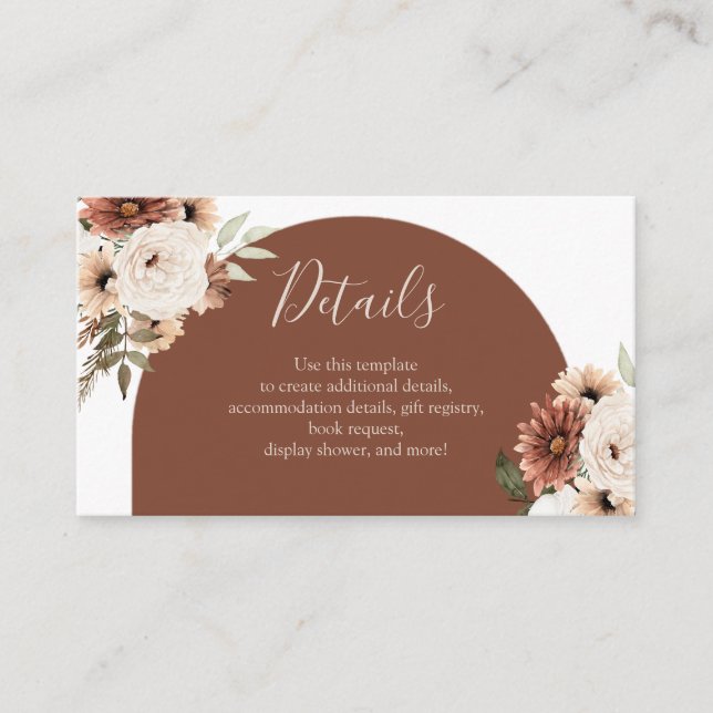 Boho Arch Terracotta Baby Shower Details Card (Front)