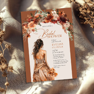 Boho arch terracotta fall floral wedding gown  invitation