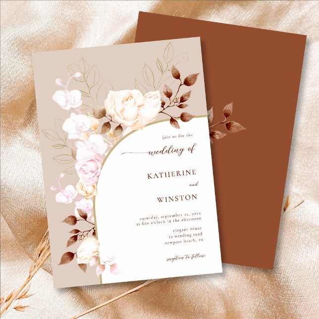 Boho Arch Terracotta Fall Wreath Floral Wedding Invitation (Creator Uploaded)