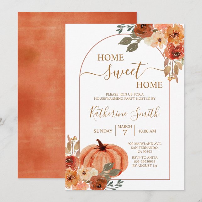 Boho Arch Terracotta Housewarming Party Floral Invitation (Front/Back)