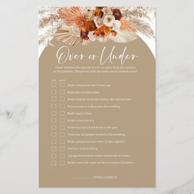 Boho arch terracotta pampas over or under game (Front)