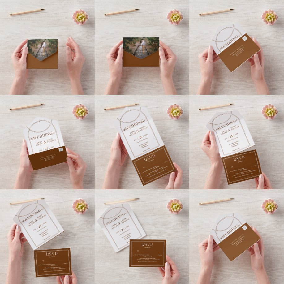 Boho Arch Terracotta Wedding Invitation with photo