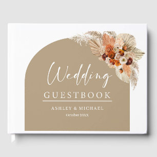 Boho arch tropical terracotta orange copper floral guest book