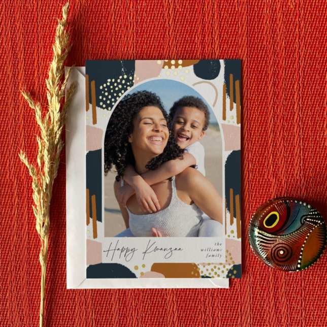 Boho Arch | Vertical Photo Kwanzaa Foil Holiday Card (Creator Uploaded)