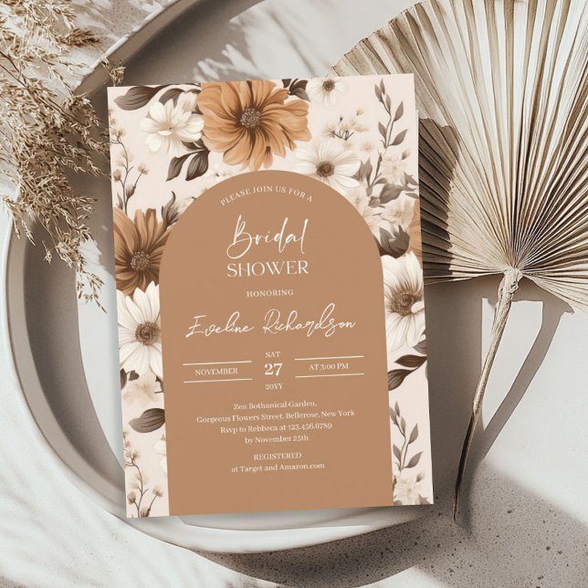 Boho arch watercolor brown hues autumn wildflowers invitation (Boho arch watercolor brown hues autumn wildflowers invitation)