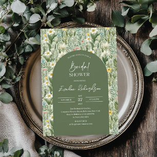 Boho arch watercolor dusty green spring wildflower invitation