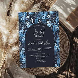 Boho arch watercolor navy and white wildflowers invitation