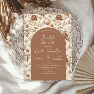 Boho arch watercolor neutral colors wildflowers invitation