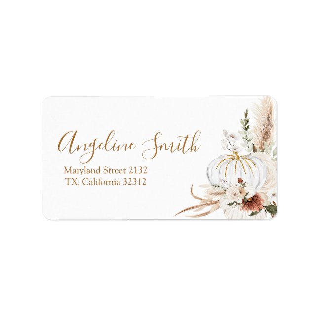 Boho Arch White Pumpkin Baby Shower Address Label (Front)