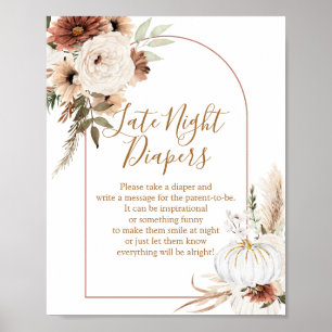 Boho Arch White Pumpkin Floral Night Diapers  Poster
