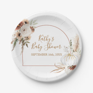 Boho Arch White Pumpkin Floral Party Paper Paper Plate