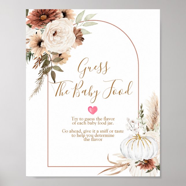 Boho Arch White Pumpkin Guess the Baby Food Poster (Front)