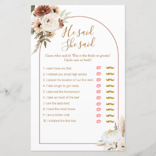 Boho Arch White Pumpkin He said She said Game Card