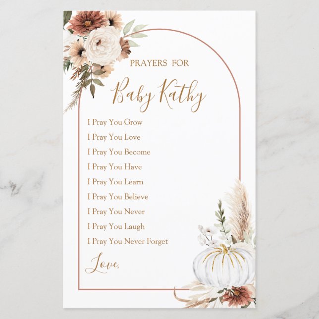 Boho Arch White Pumpkin Love Prayers for Baby Sign (Front)