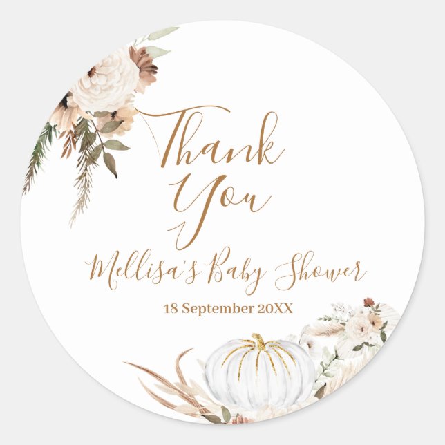 Boho Arch White Pumpkin Thank You Sticker (Front)